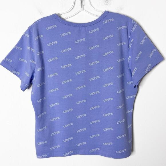 Levi's Womens Graphic T-Shirt L Blue Short Sleeve Slim Fit Logo Script Crew Neck - Picture 3 of 8